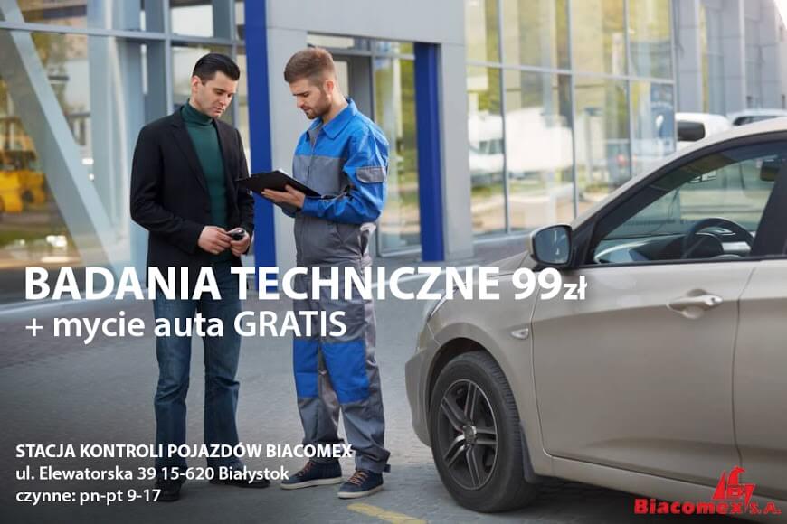 Badania techniczne 99zł + mycie auta GRATIS